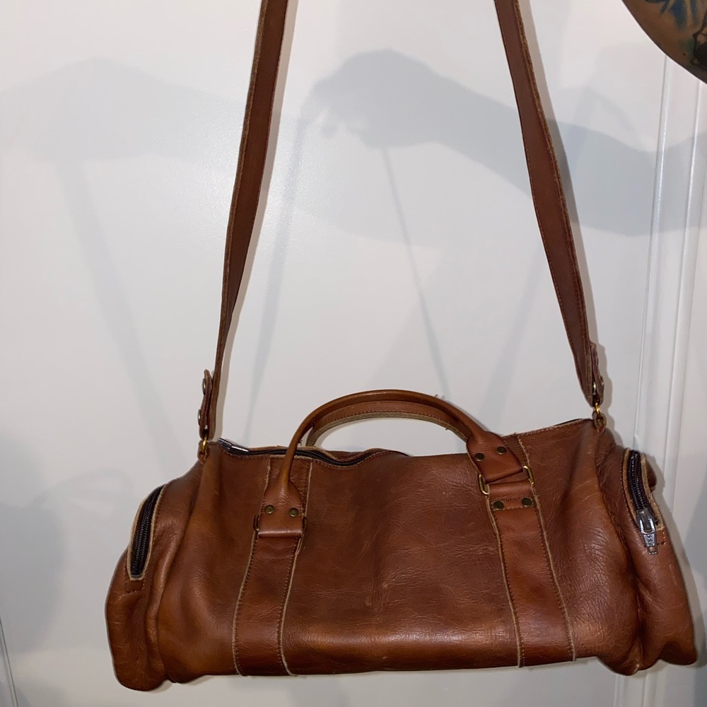 Leather vintage mini duffle bag / barrel